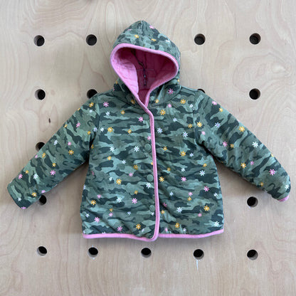 Green Floral/Pink Reversible Hoodie Coat
