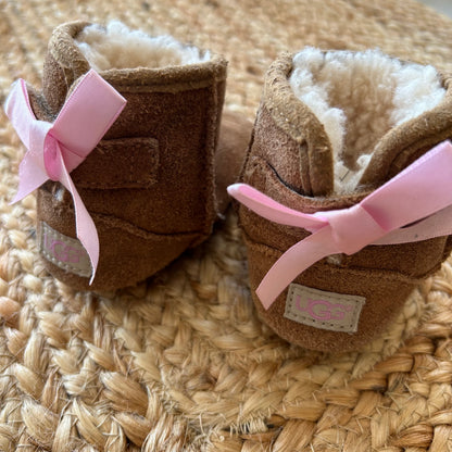 Brown Lined Pink Ribbon Flexible Boots