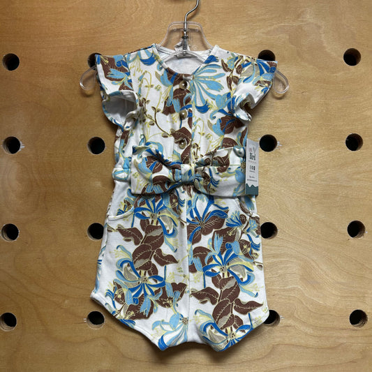 Organic Leaves Button & Bow Romper