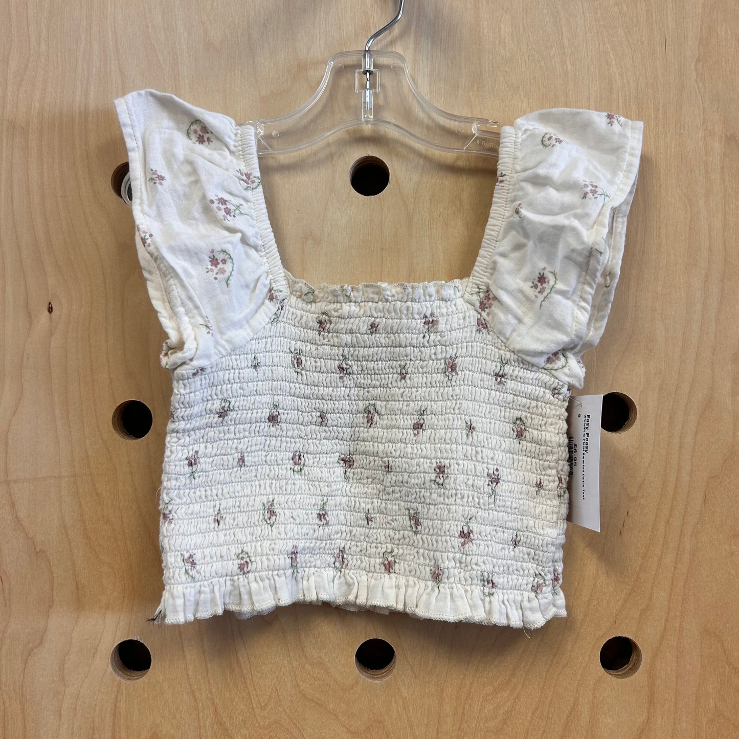 White/Pink Floral Smocked Cotton Tank