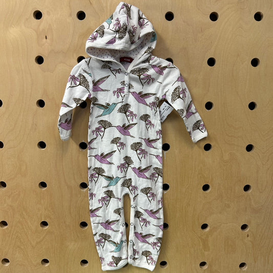 White + Purple Hummingbirds Hoodie Romper