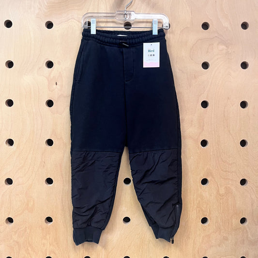 Black Mixed Materials Zip Bottom Joggers