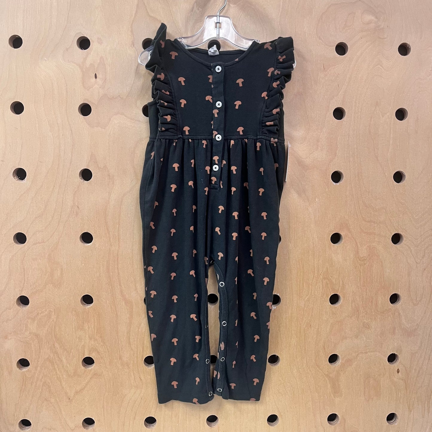 Grey Ribbed Cotton Mushroom Romper