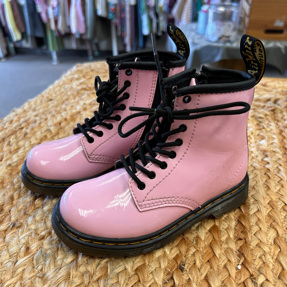 Pink Leather Lace Up Combat Boots