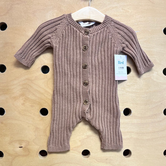 Organic Ribbed Knit Button Romper