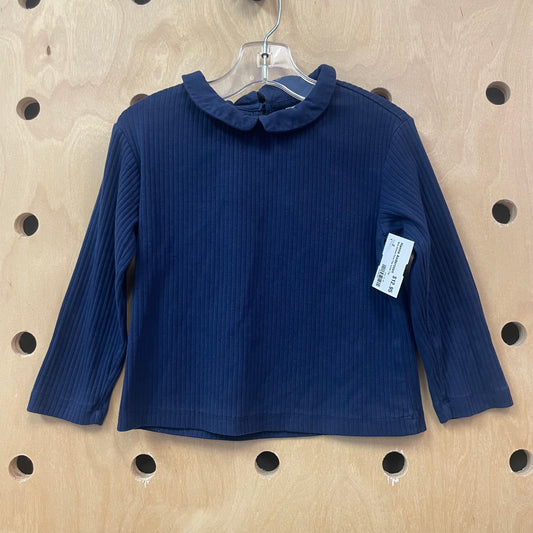 Blue Ribbed Peter Pan Collar Top