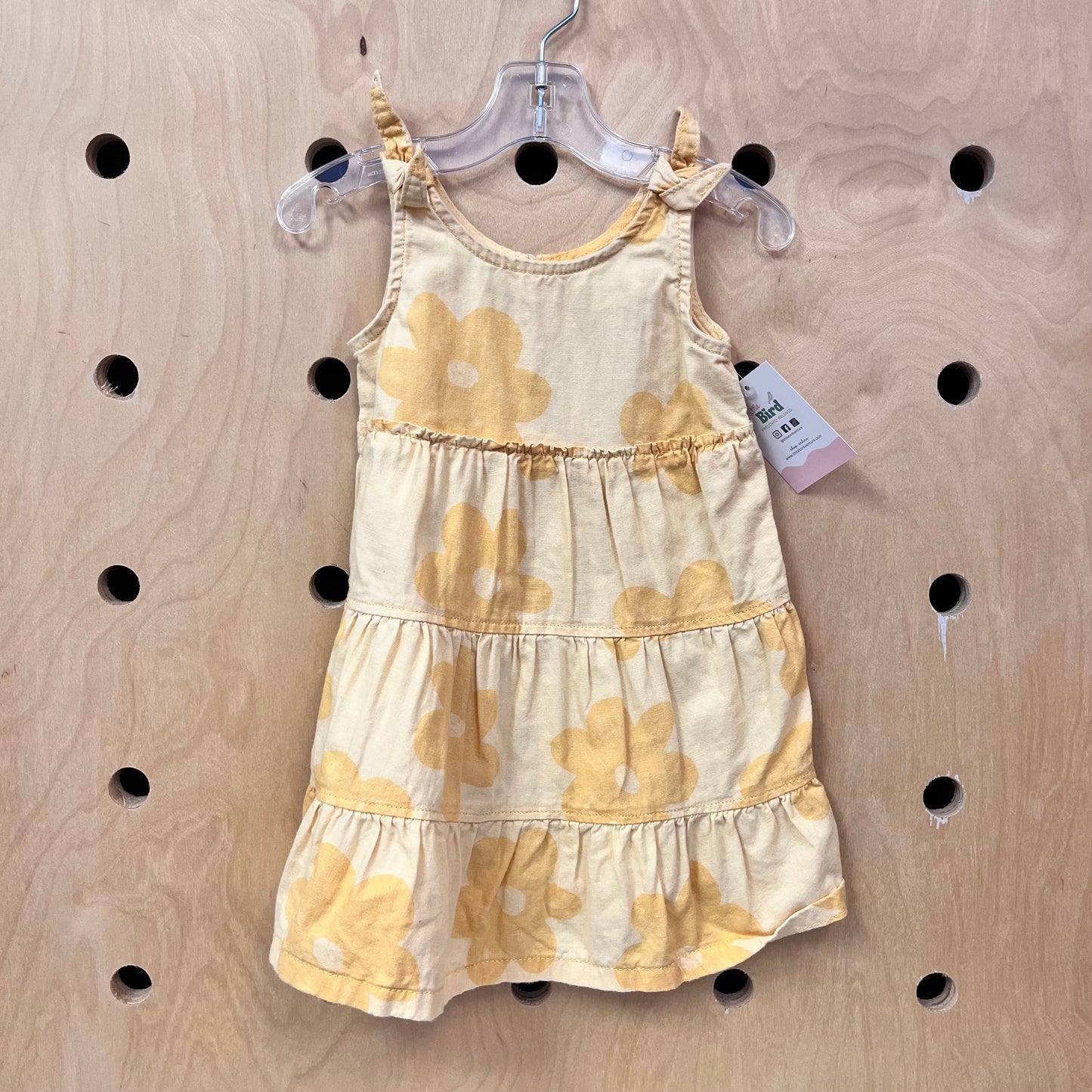 Yellow Organic Linen Blend Flower Dress