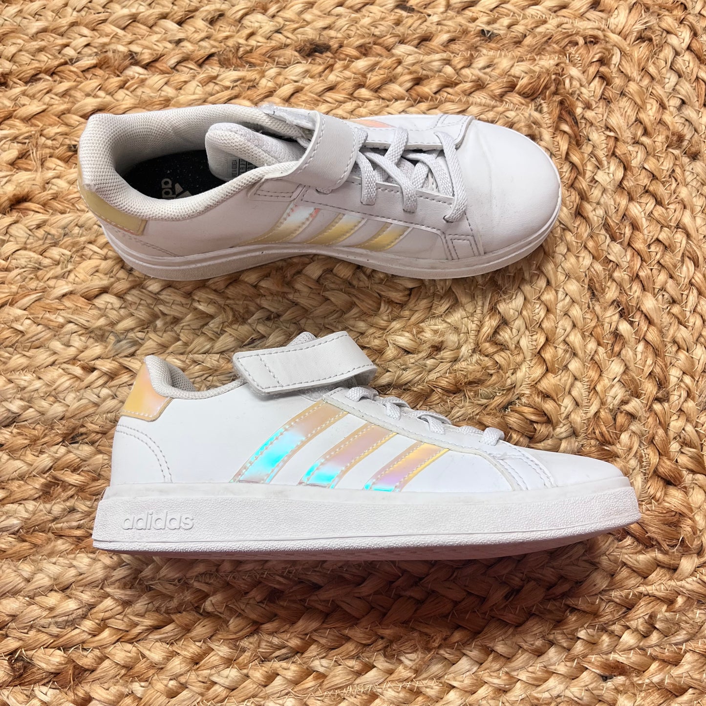 White & Holographic Logo Velcro Sneakers