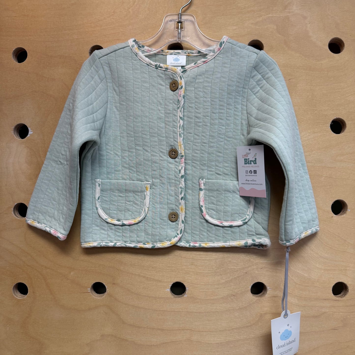 Green/Floral Trim Ribbed Jacket NEW!