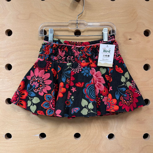Black/Pink Floral Cord Skirt