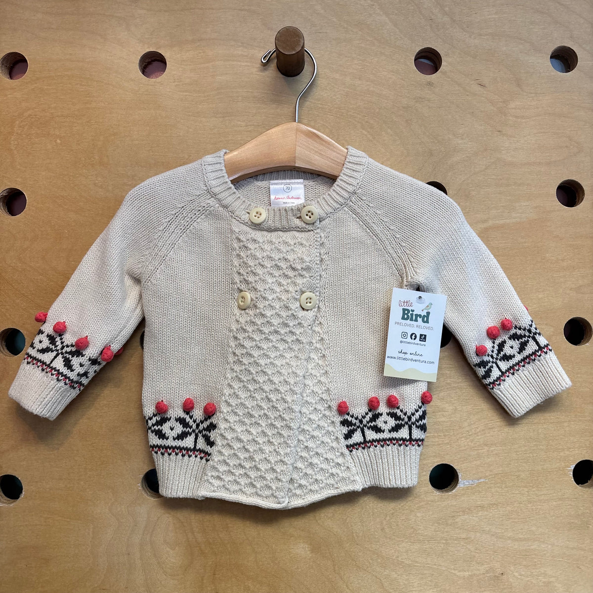 Cream/Pink Pom Pom Cardigan