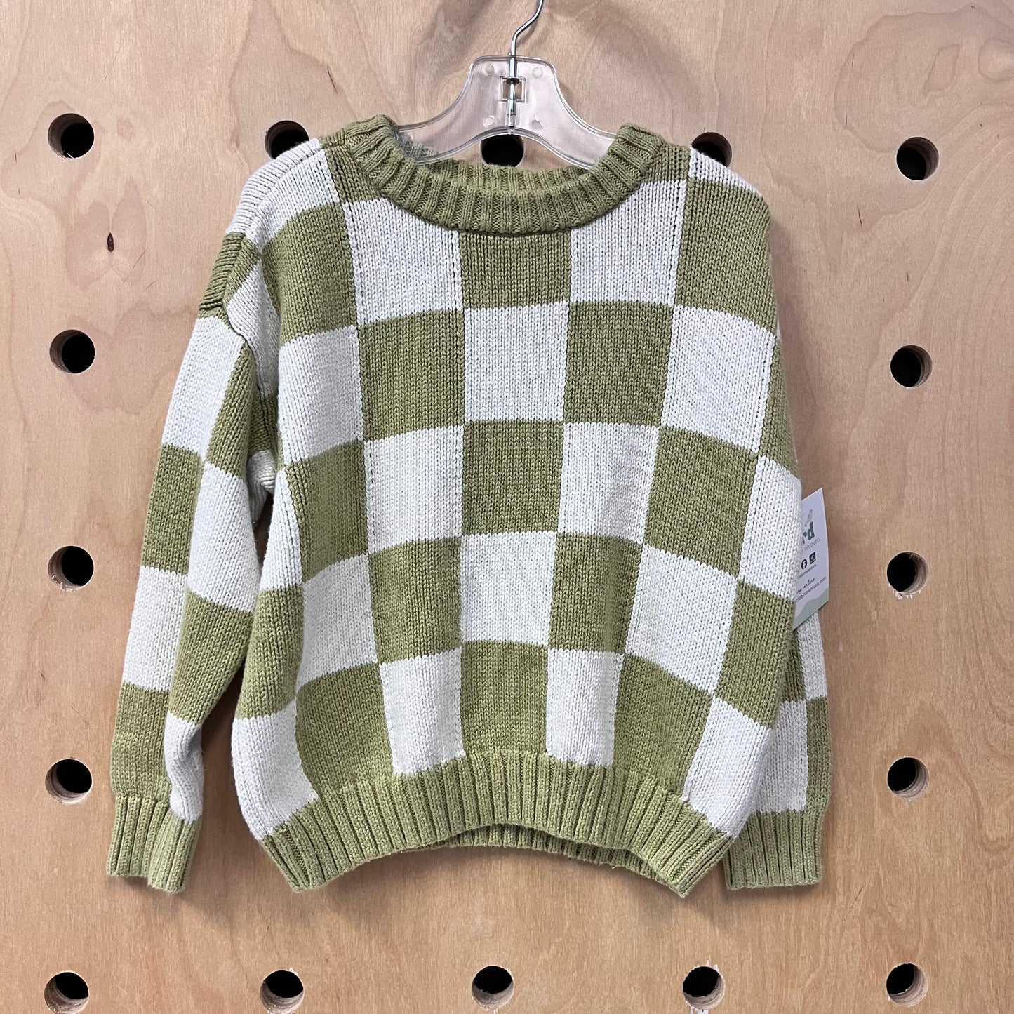 Green/White Checkered Knit Sweater