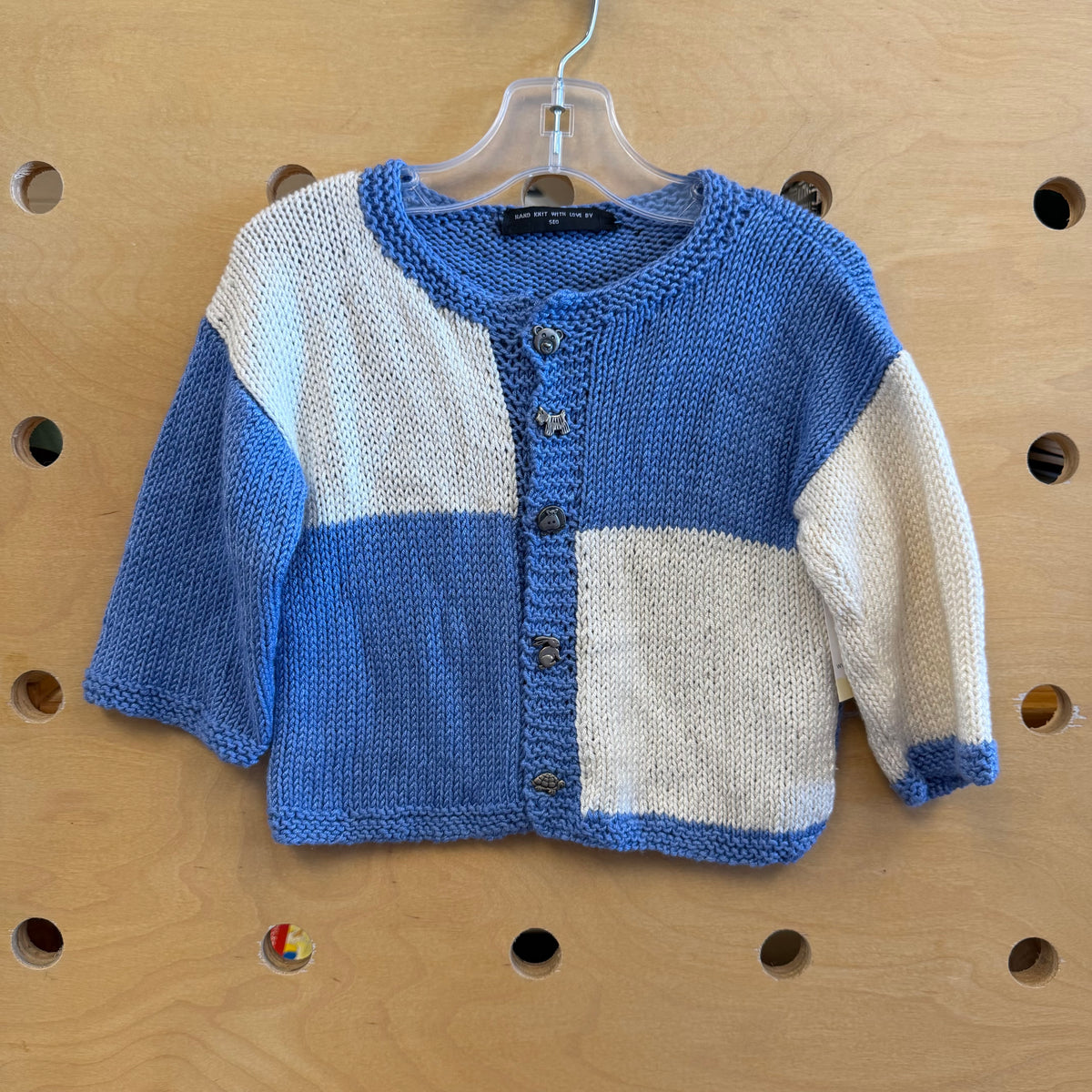 Blue/White Knitted Animal Button Cardigan