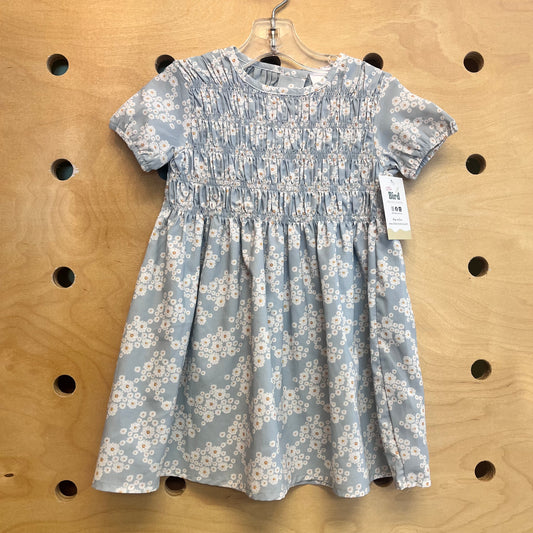 Blue Floral Silky Smocked Dress