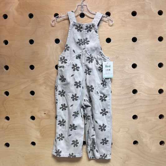 Grey Floral Twill Overalls