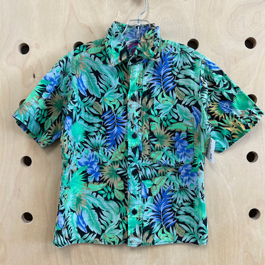 Black & Green Tropical Button Up