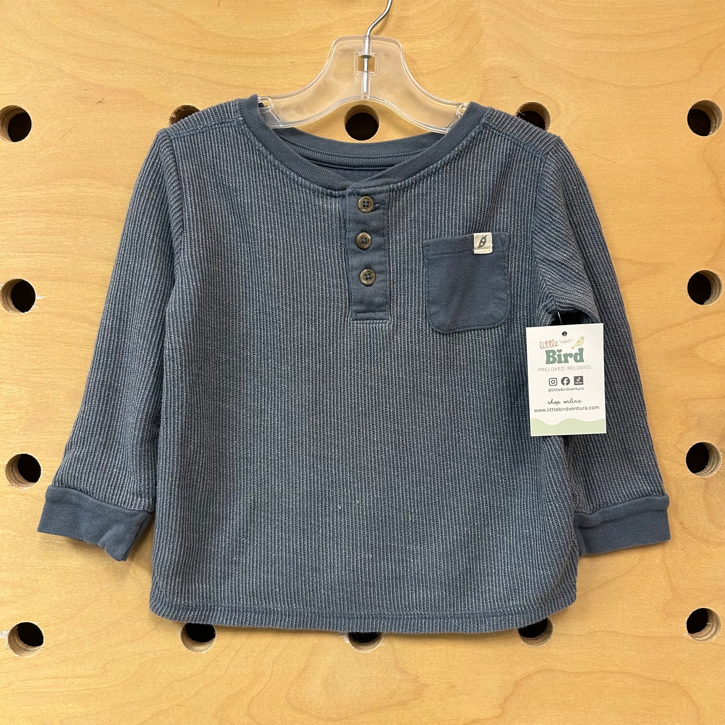 Blue Ribbed Pocket Cotton LS