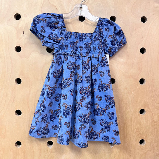 Blue Smocked Floral Horses Dress