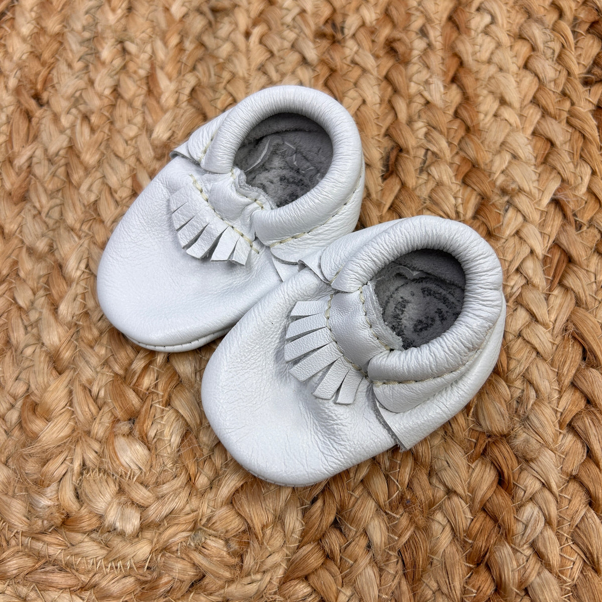 White Fringe Leather Moccasins