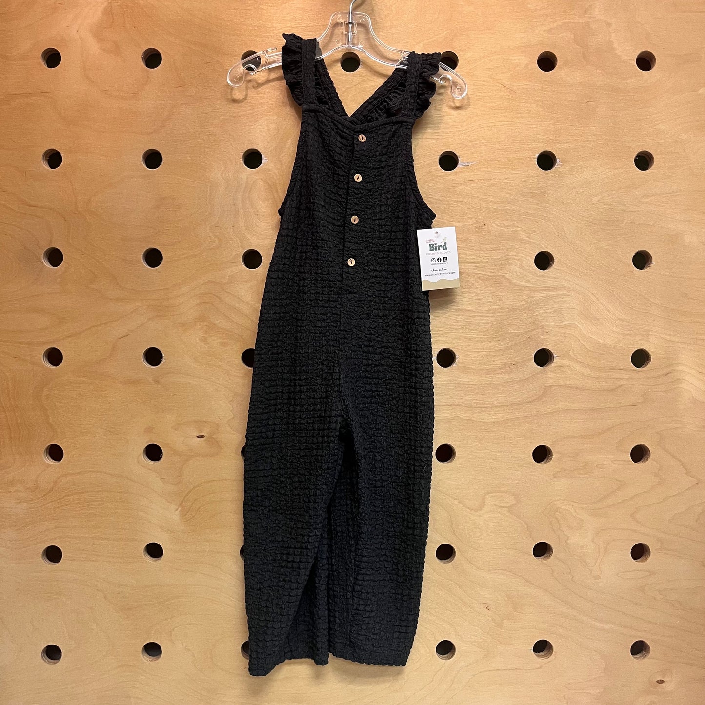 Black Waffle Wood Button Romper