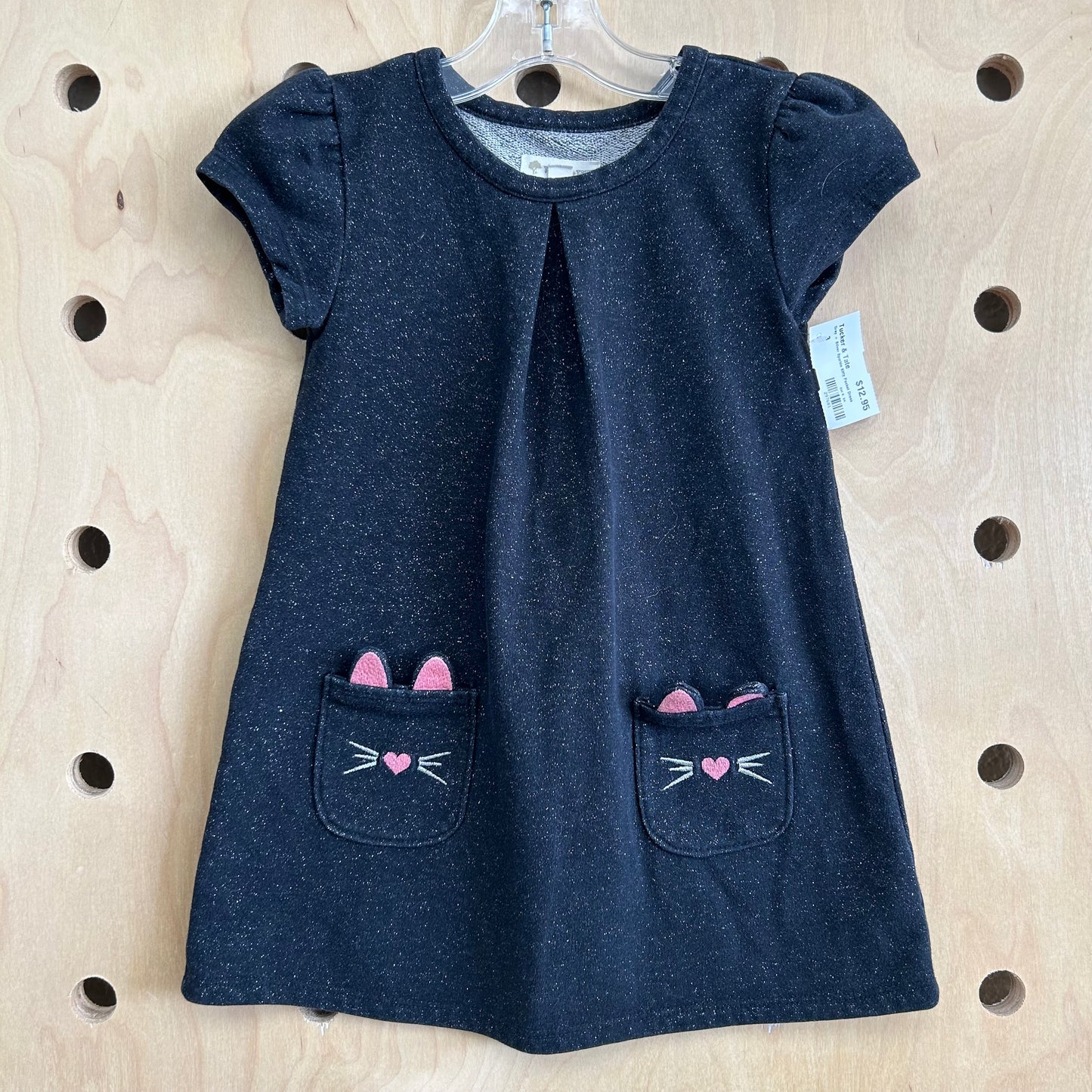 Grey + Silver Sparkle Kitty Pocket Dress