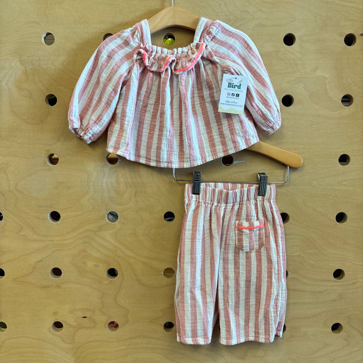 Cream/Muted Red Striped Gauze Outfit