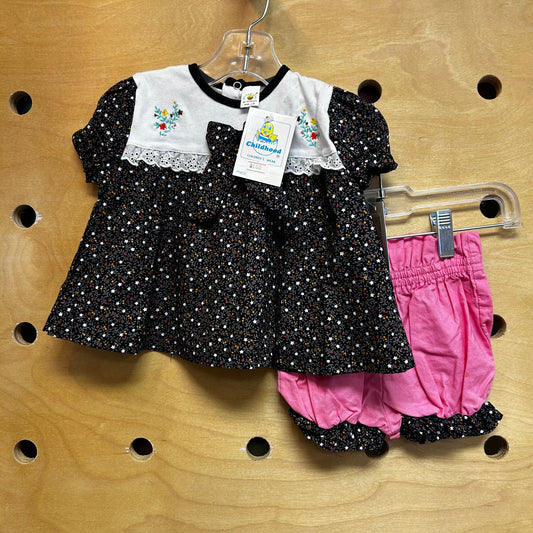 Black Floral Embroidered Dress w/ Bloomers