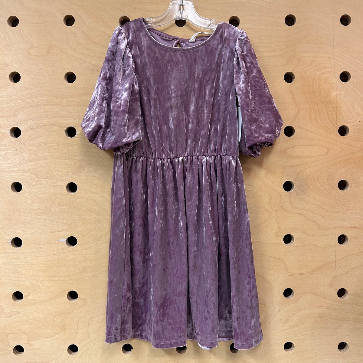 Purple Velour Puff Sleeve Dress