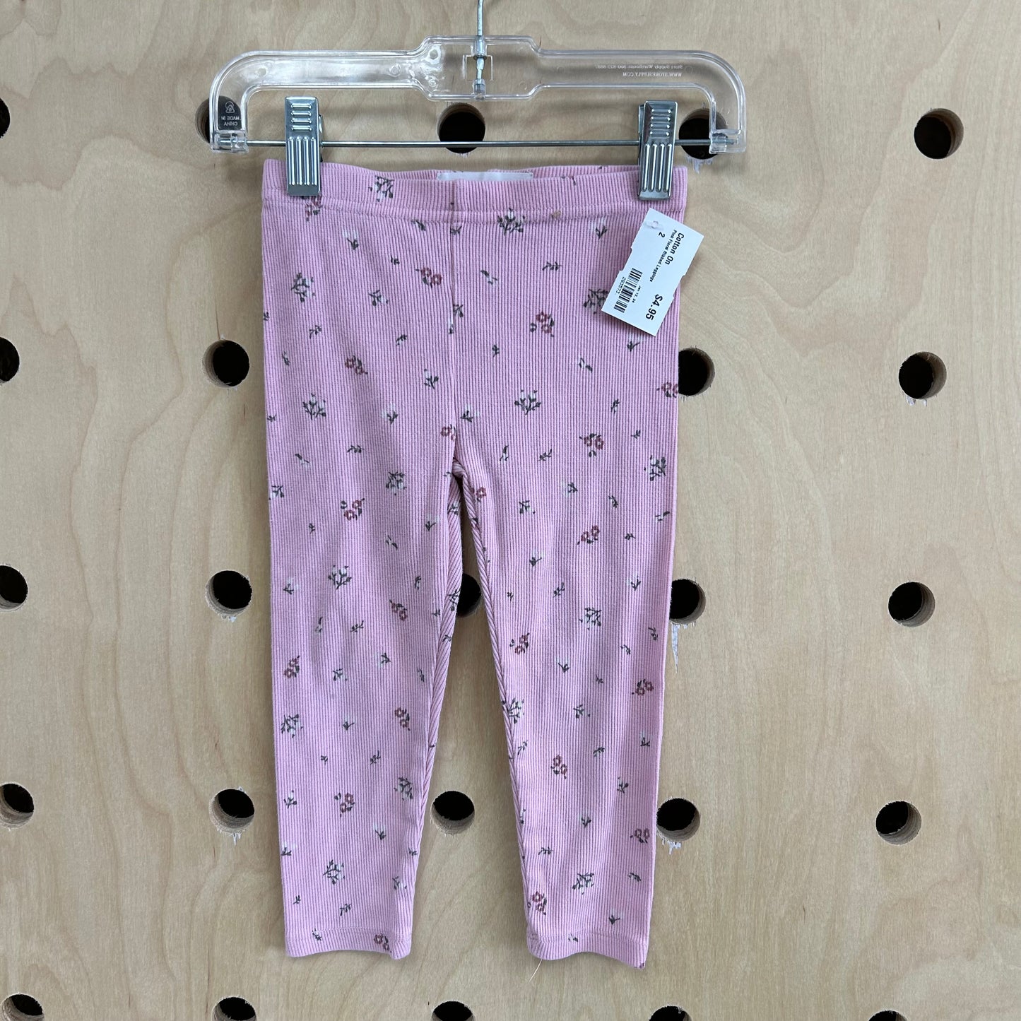 Pink Floral Ribbed Leggings