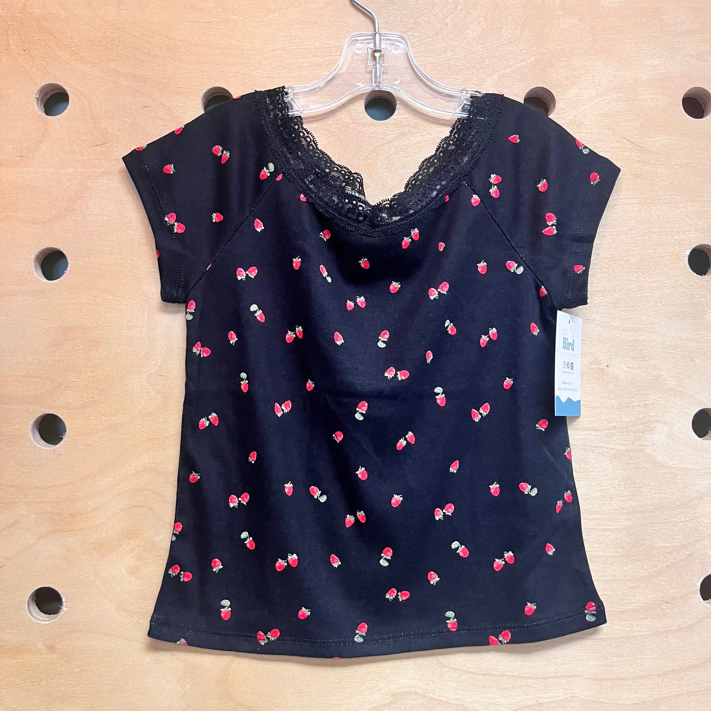Black/Red Strawberries Lace Trim Tee