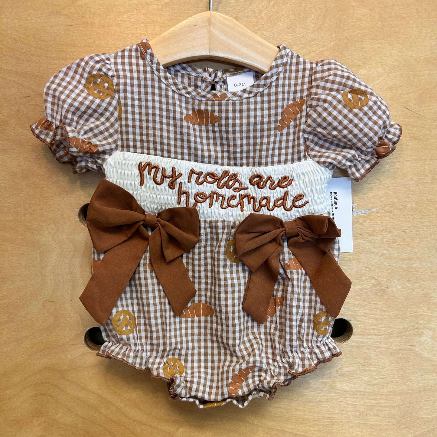 Brown Gingham My Rolls are Handmade Romper