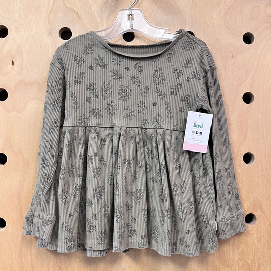 Organic Green RIbbed FLoral Top