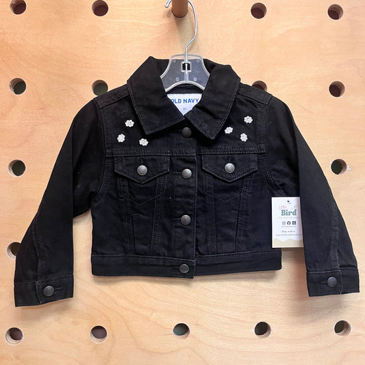 Black Embroidered Daisy Denim Jacket