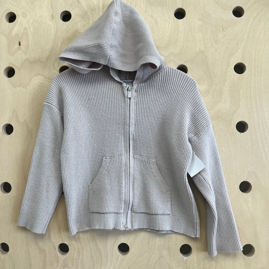 Beige Waffle Knit Zip Up Hoodie