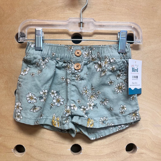 Green Floral Wood Button Shorts