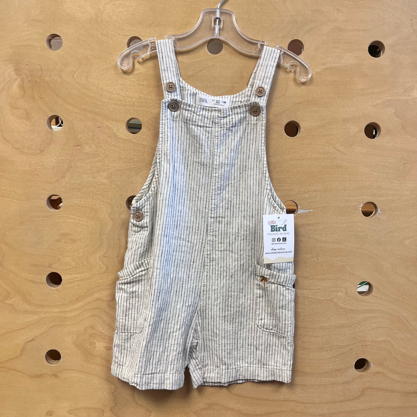 Cream/Grey Striped Embroider Palm Overalls