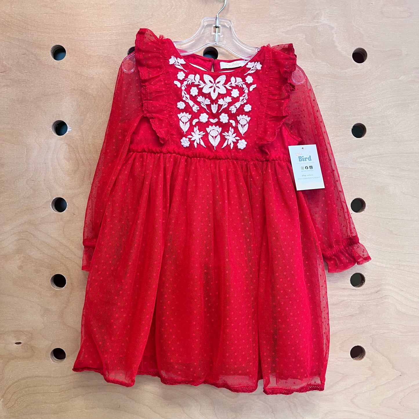 Red Tulle Floral Embroidered Dress