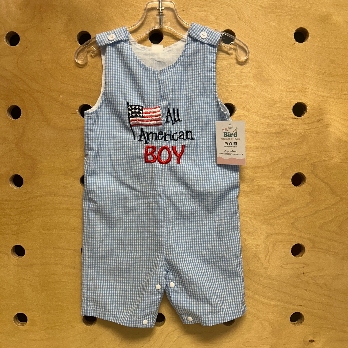 Blue Gingham All American Boy Romper