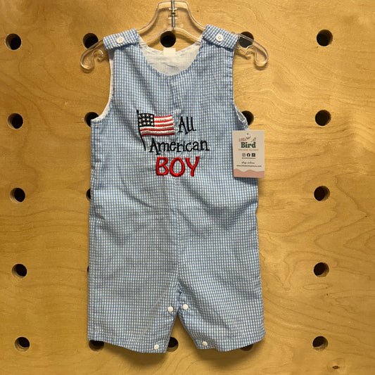 Blue Gingham All American Boy Romper