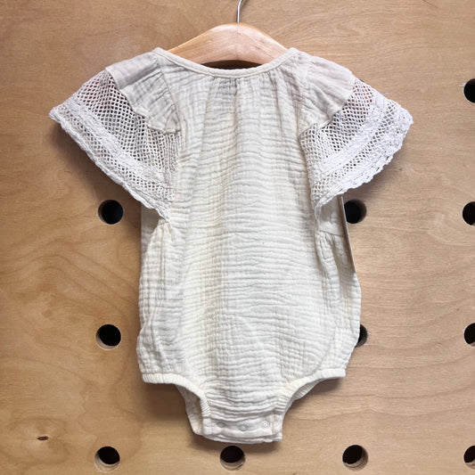 Cream Lace Sleeve Gauze Romper