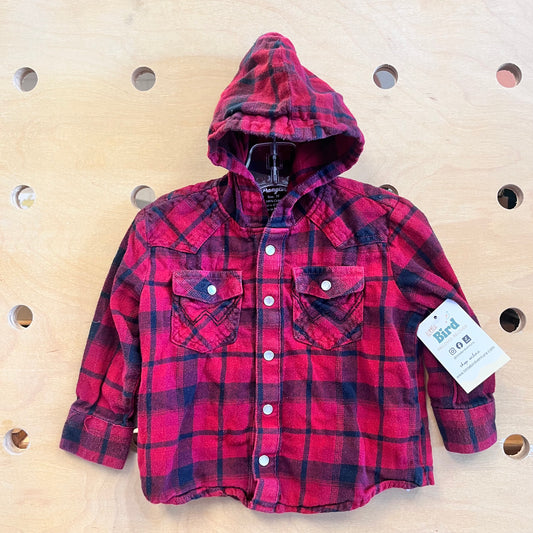 Red/Black Plaid Hooded Snap Flannel