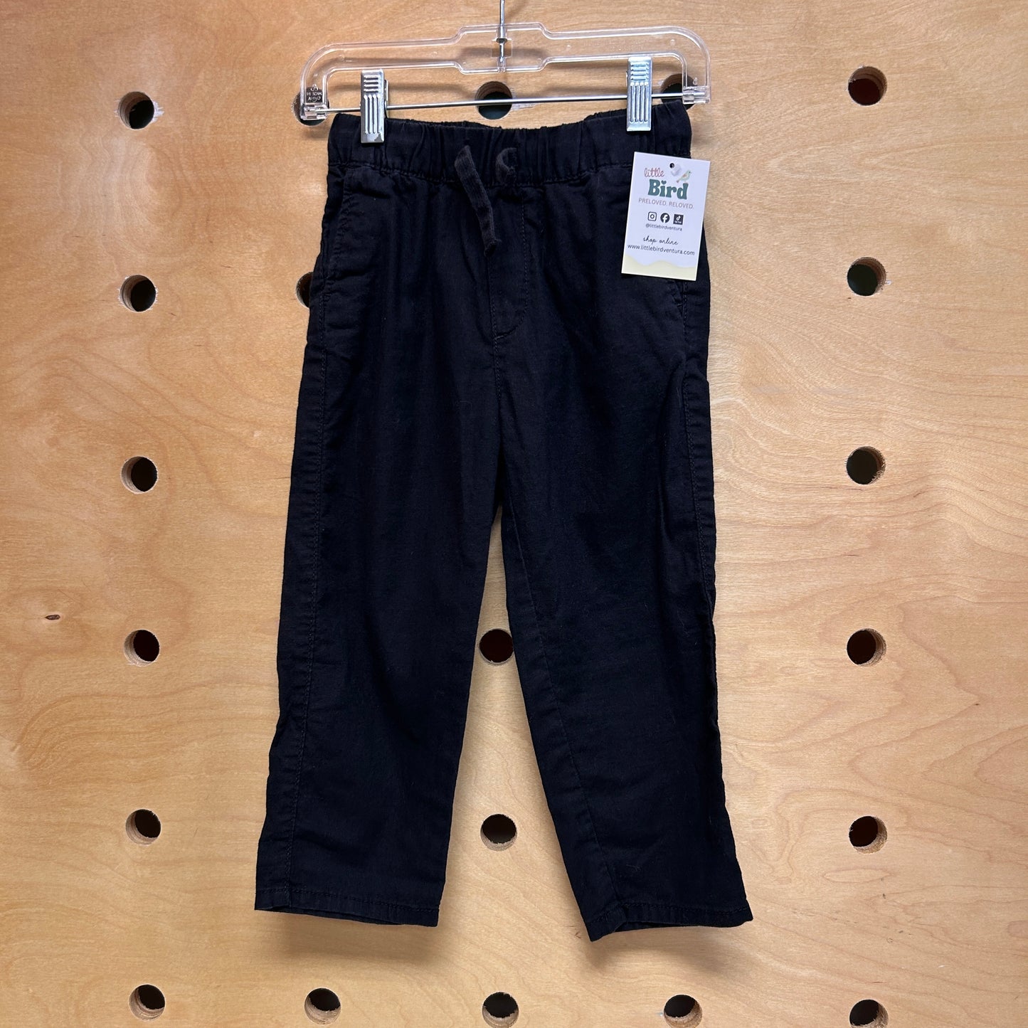 Black Drawstring Linen Blend Pants