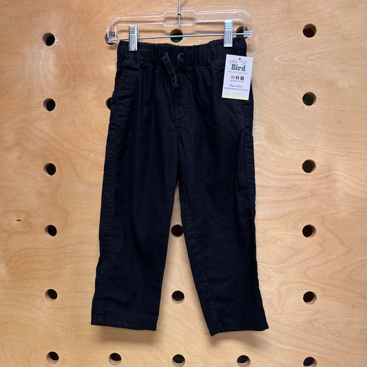 Black Drawstring Linen Blend Pants