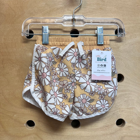 Yellow Floral Drawstring Swim Shorts