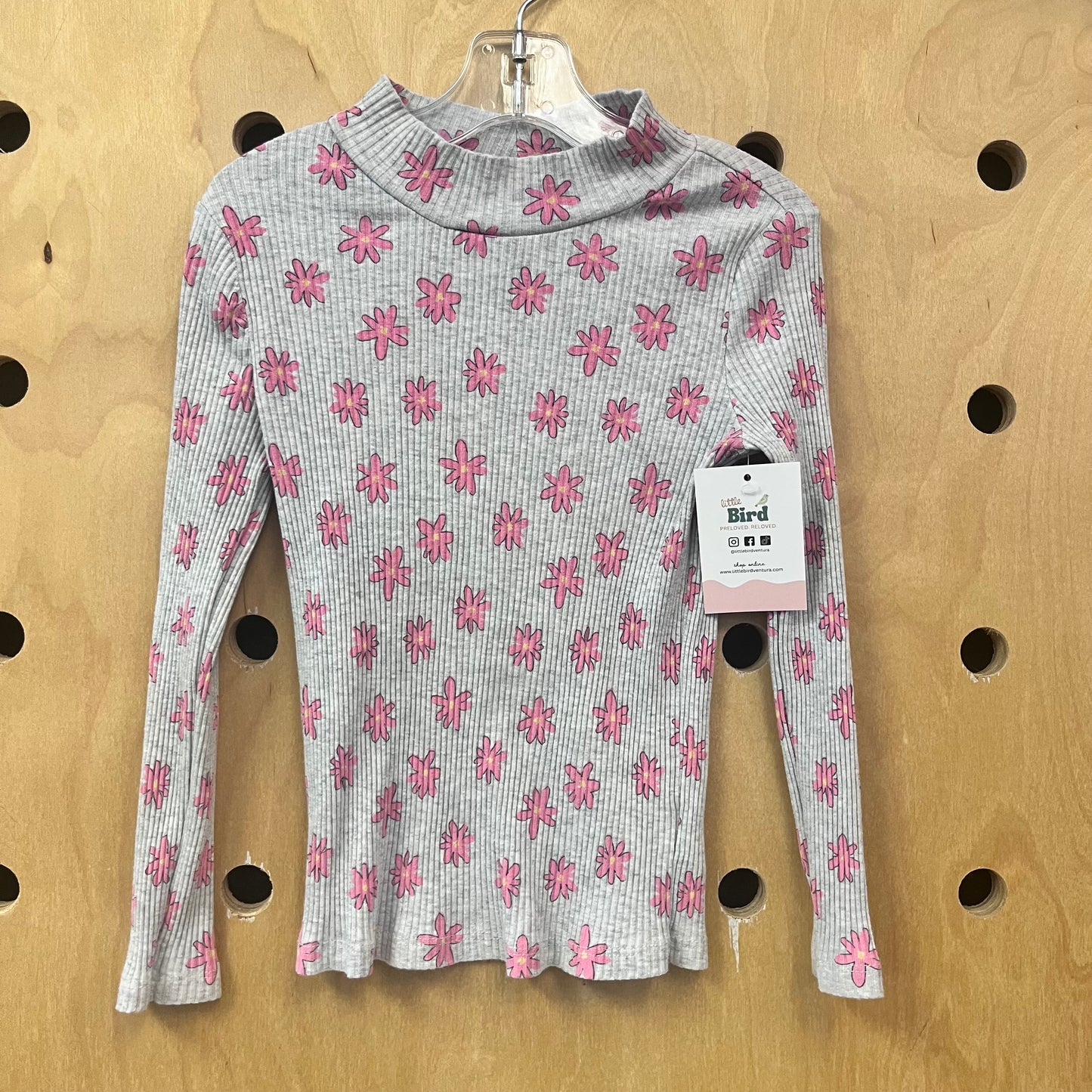 Grey  + Pink Floral Ribbed Top