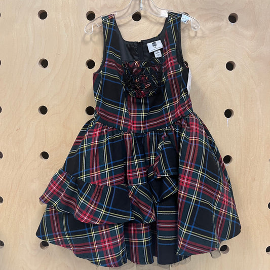 Black & Multi-Color Plaid Tank Dress