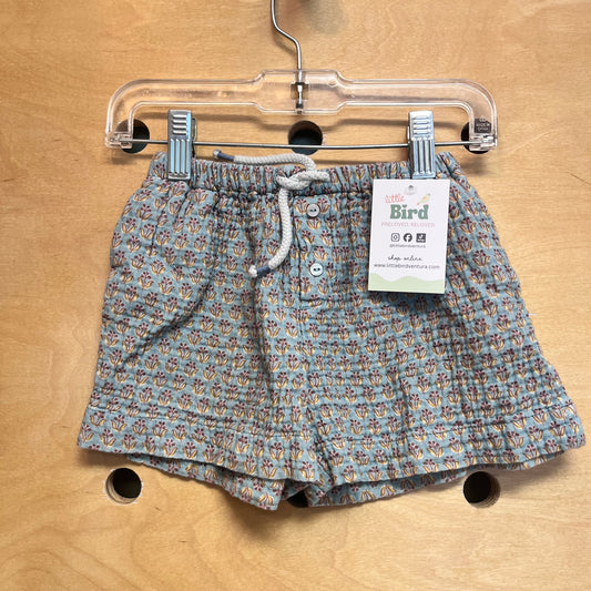 Blue Floral Gauze Shorts
