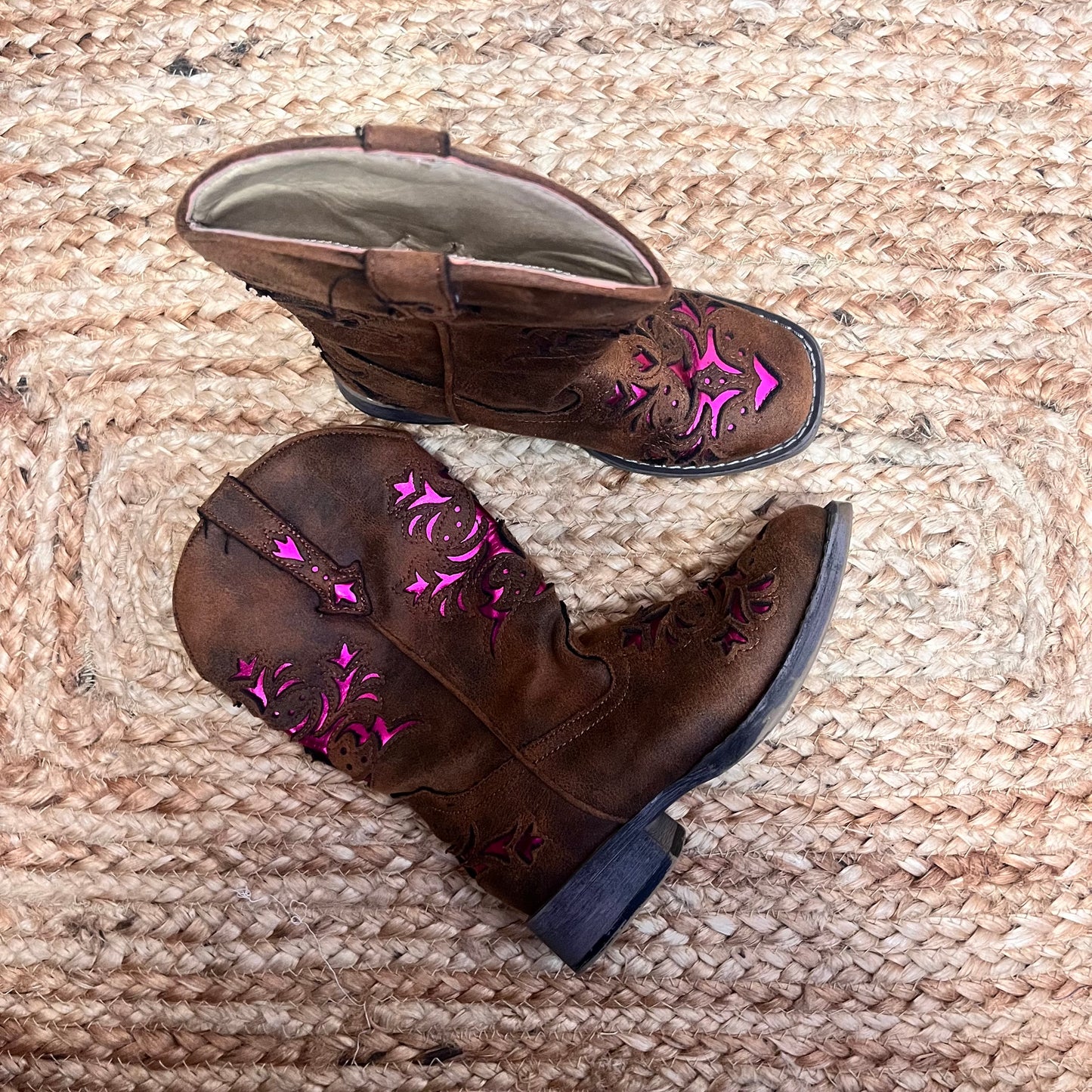 Brown & Pink Metallic Cowgirl Boots