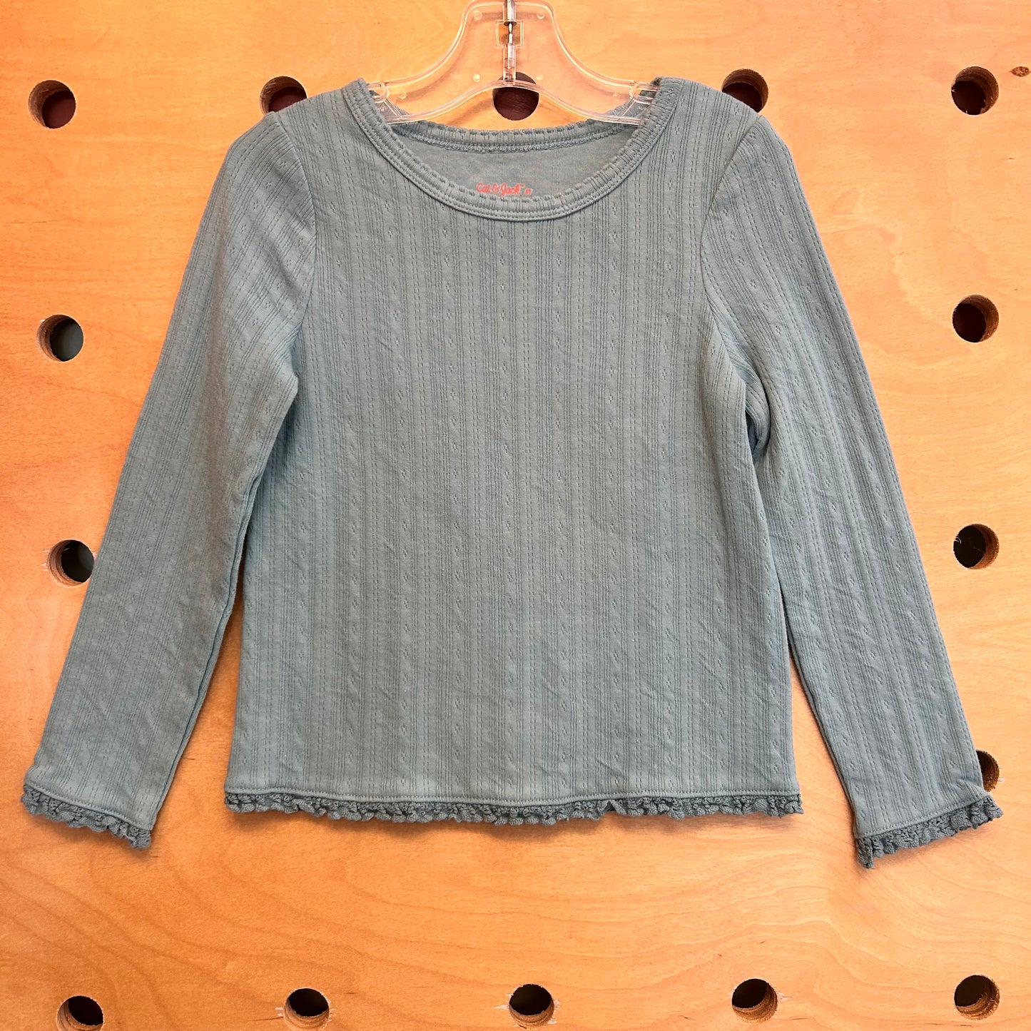 Blue Pointelle/Lace Trim LS