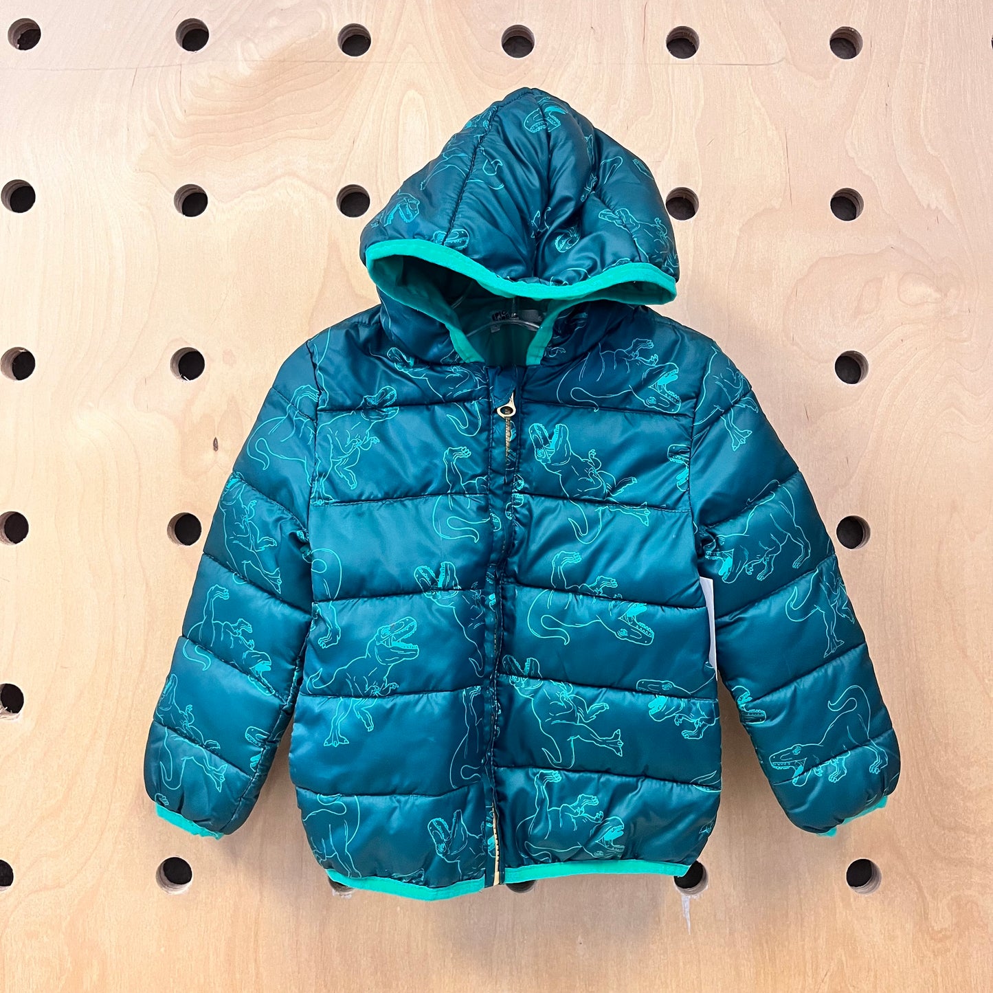 Green Dinos Zip Puffer Jacket
